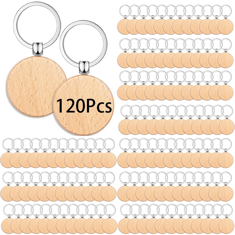 

120Pcs Natural Wooden Keychain Wood Keyring Blank Ones