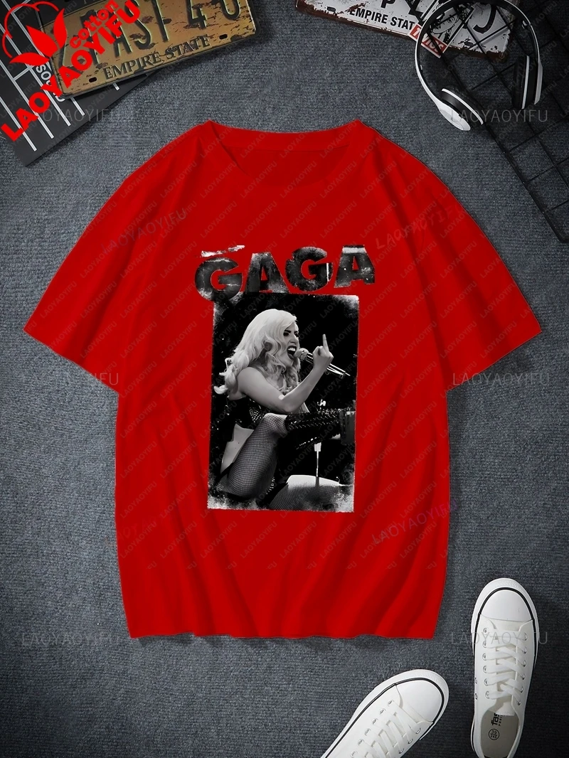 Singer Lady Gaga Classic Poster Printed Shirt, Fans Everyday Street Wear,women's Spring and Summer Casual Fashion Cotton T-shirt