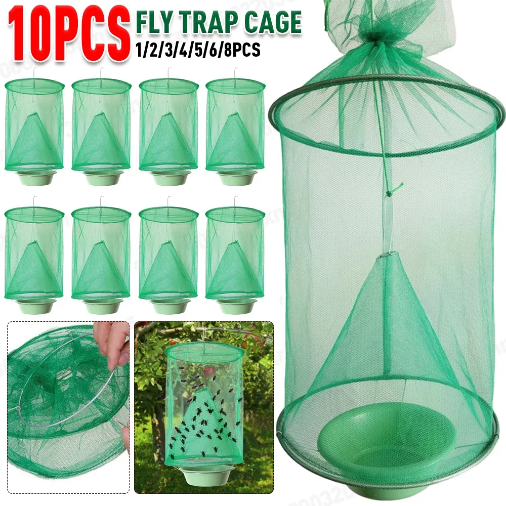 1-10PCS Fly Traps Outdoor Insect Catcher Killer Pest Control Reusable Hanging Flytrap Cage Net Traps Garden Hanging Fly Catche