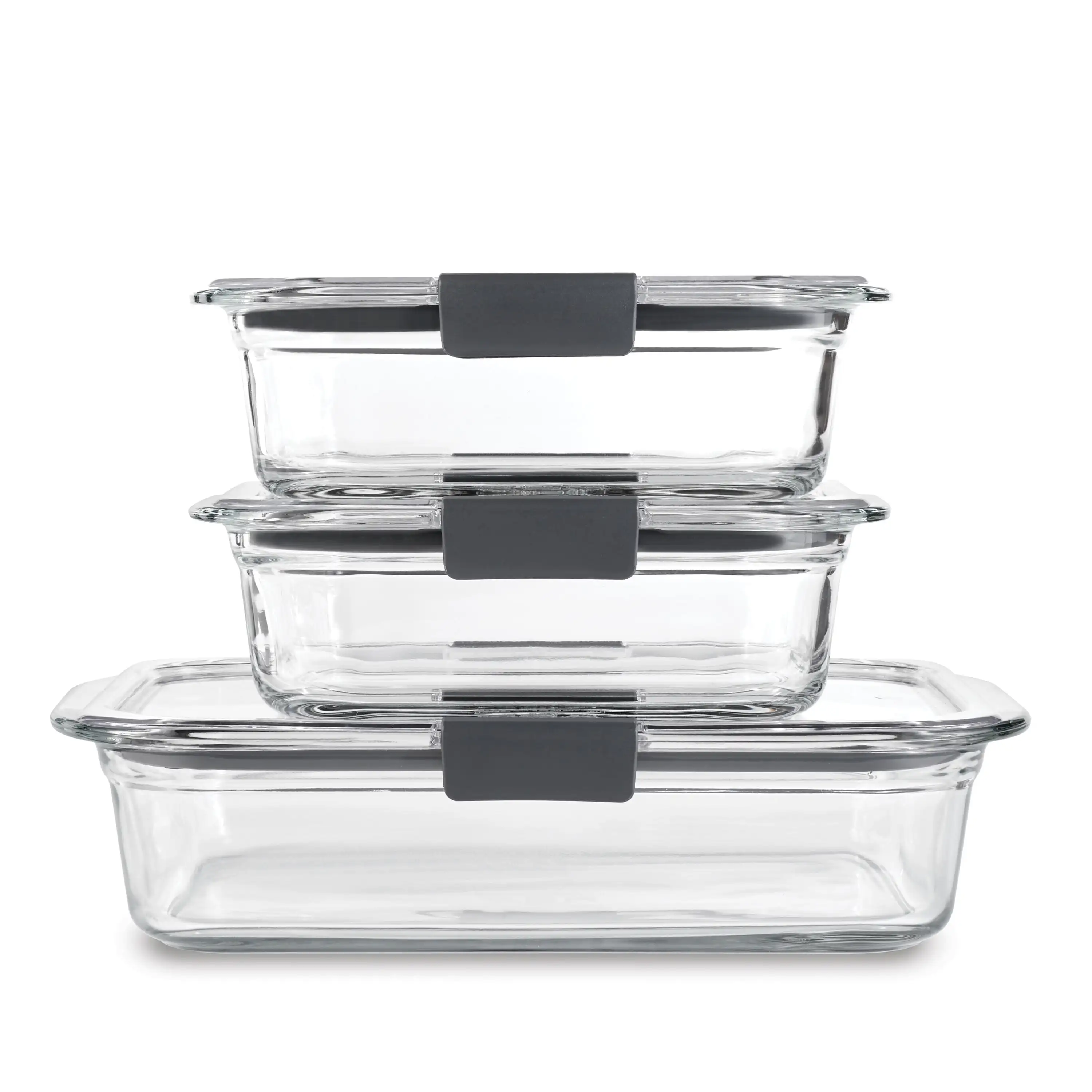 Glass Set of 3 Food Storage Containers with Latching Lids, Leakproof