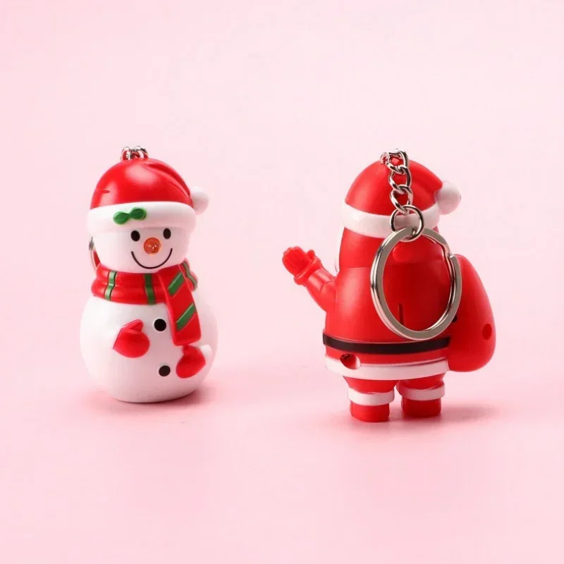 2026 Santa Claus Christmas Snowman Christmas Tree LED Sounding Luminous Keychain Pendant Christmas Gifts