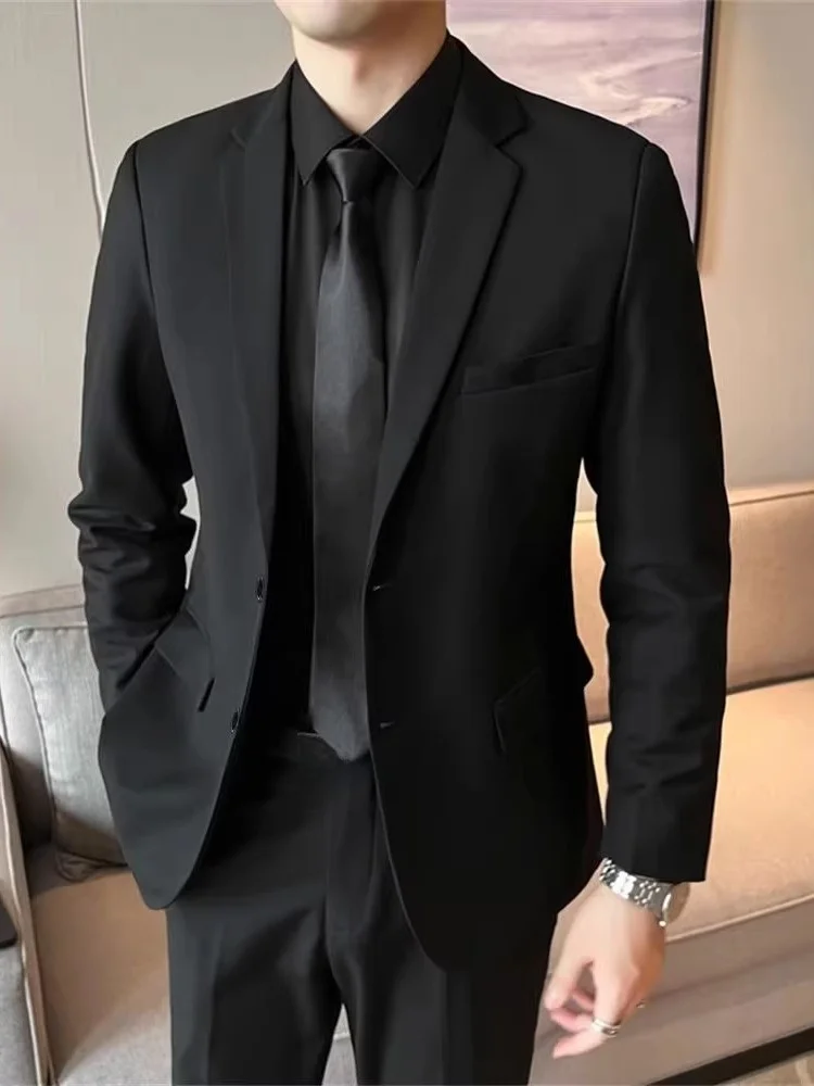 Men's Slim Fit Wedding Suit Jacket Best Man Formal Casual Outerwear Spring Youth Popular Style Double Buttoned No Cuff