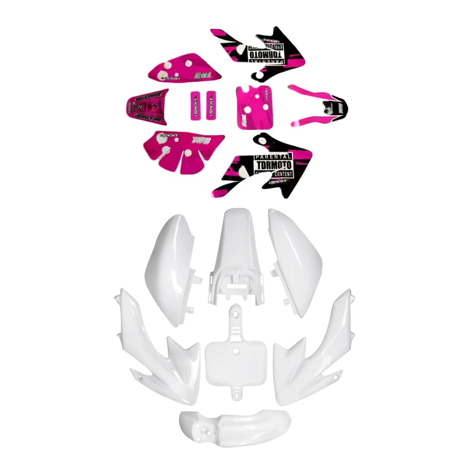 Motorcycle  Pink Sticker Graphic Kit+ White Plastics Fender Fairing Kit for CRF50 XR50 70cc 90 110cc PIT BIKE Coolster