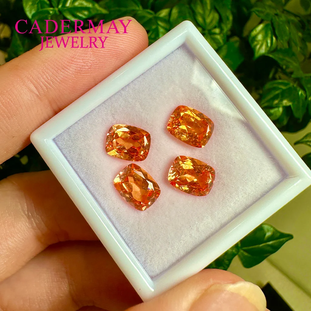Cadermay 4x6mm-12x16mm Long Cushion Lab Fanta Sapphire With Inclusions Orange Lab Saphhire Loose Gemstones for Jewelry Making