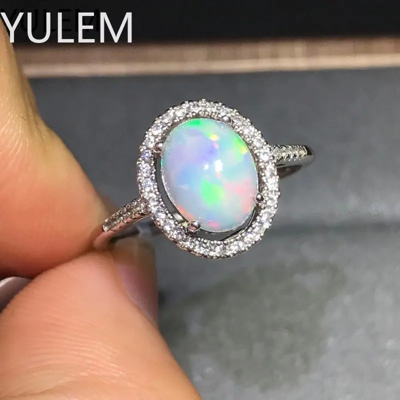 YULEM Luxury Atmosphere Natural Fire Opal Halo Ring 925 Silver Ring Noble and Elegant for Women Jewelry Hot Selling Style