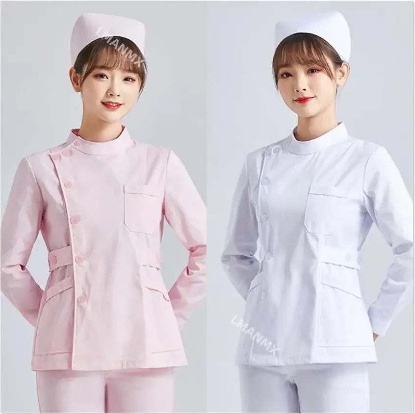 Uniformes blancos de manga corta para mujer, ropa de enfermería, Clínica de aseo de mascotas, trabajo de enfermera, uniforme médico rosa