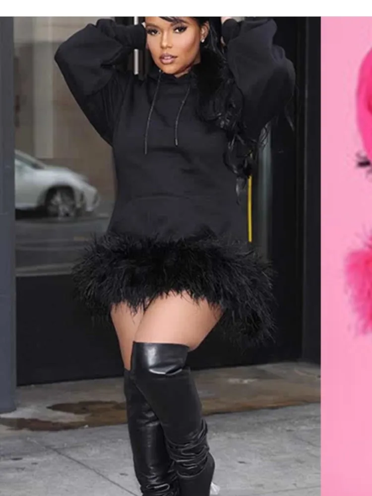 

Simple Style Hoodie Dress Dresses 2025 Woman Vestido Solid Color Long Sleeve Plush Patchwork Loose Fashion Hoodied Casual Office