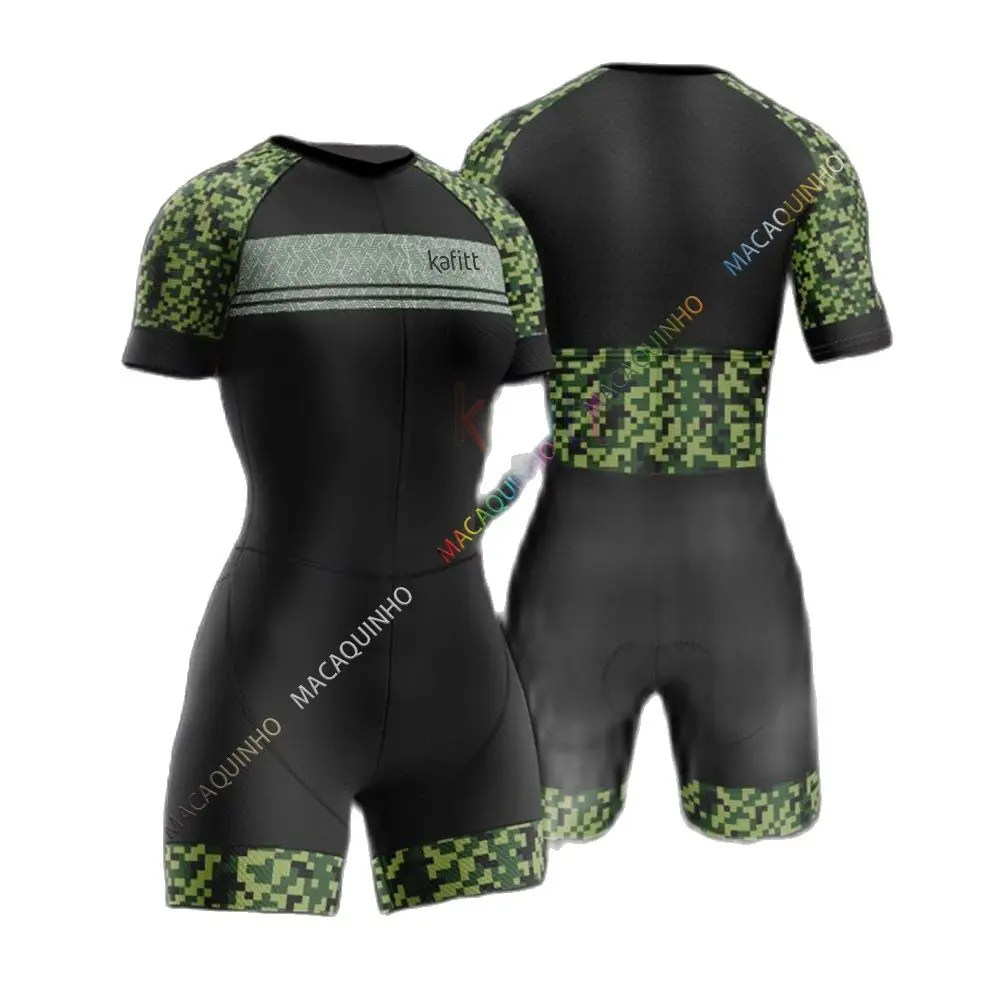 Camouflage Kafitt Women's Cycling Monkey Short Sleeve Jumpsuit Summer Triathlon With Gel