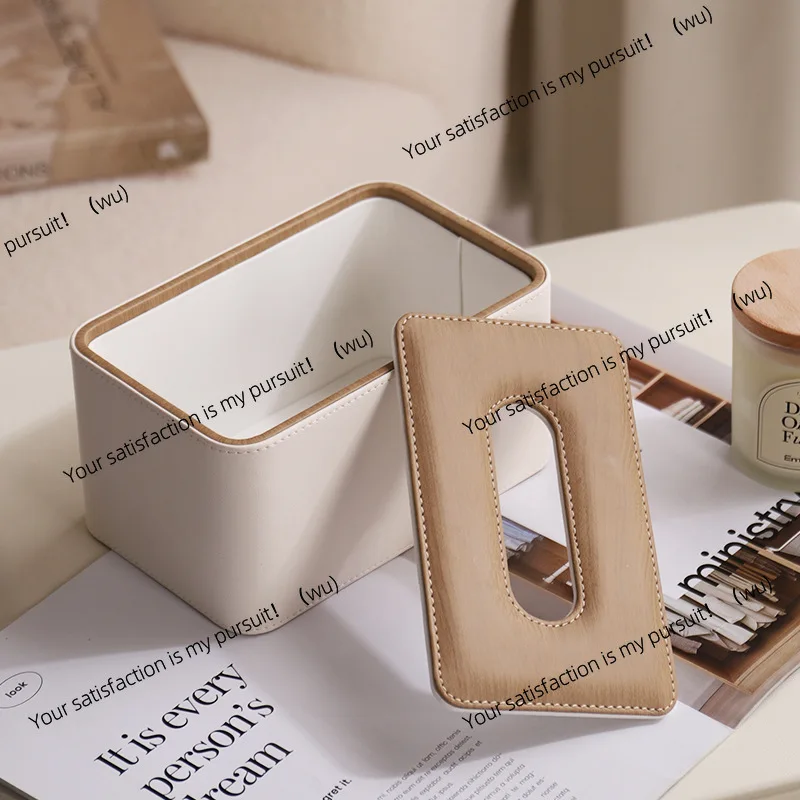 

Легкая роскошная коробка для салфеток в кремовом стиле, деревянная кожа, прикроватная тумбочка для спальни, гостиная, картонная коробка для хранения с дистанционным управлением