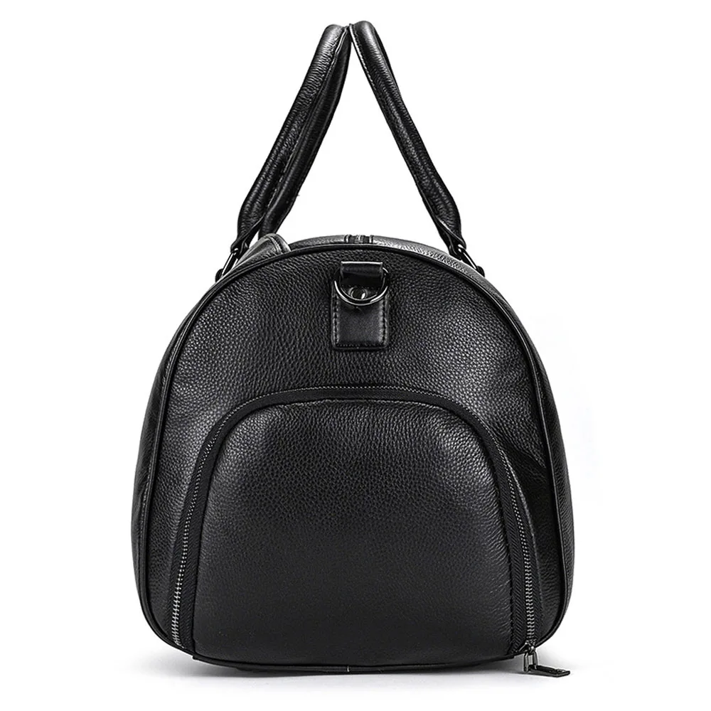 Bolso de viaje para hombre, maleta de cuero genuino negro, gran capacidad