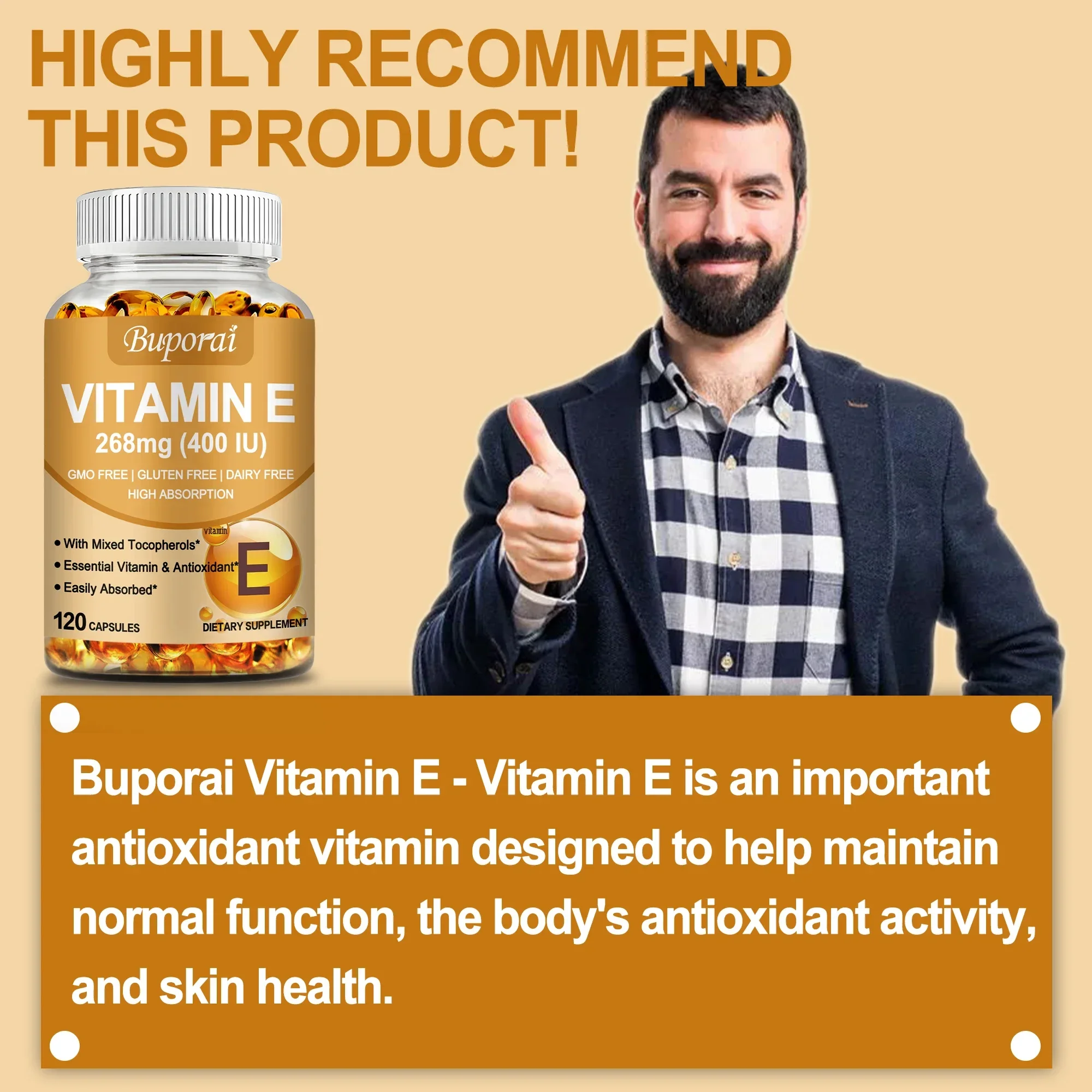 Vitamin E - Supports Healthy Bones, Vision, Teeth, Hair and Nails, Brightens Skin and Reduces Wrinkles