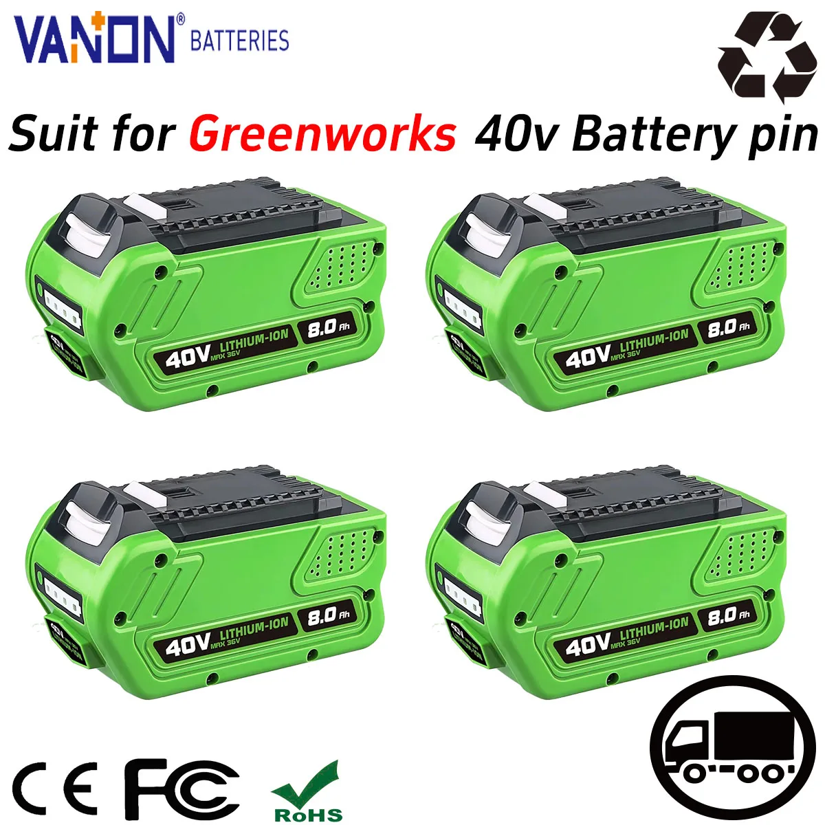 

Аккумулятор VANON 29462 1/2/4 шт. 40В 8.0Ач G-MAX литиевый, замена для Greenworks 29252 20202 22262, для беспроводных электроинструментов