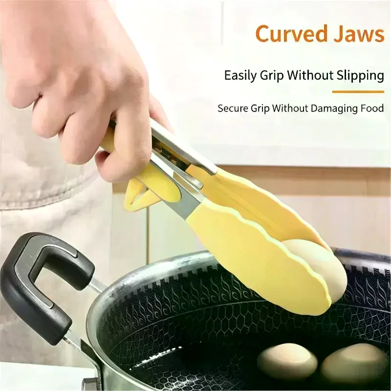 Silicone BBQ Grilling Tong Kitchen Cooking Salad Bread Serving Tong Non-Stick Barbecue Clip Clamp Stainless Steel Tools Gadgets