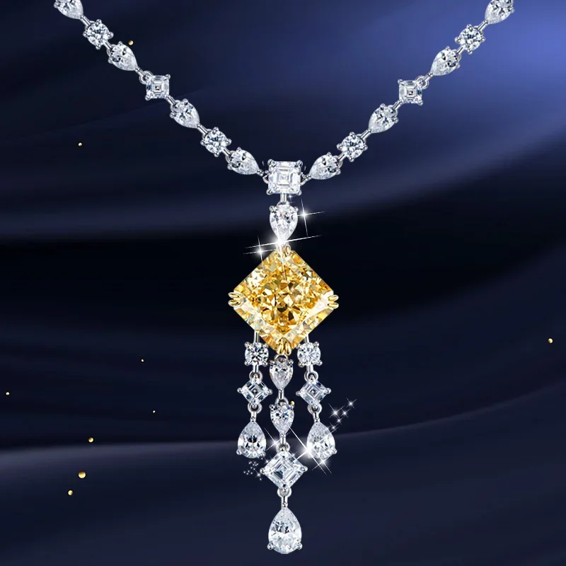 

Desire Luxury Yellow Diamond Necklace European and American Simulation Chain Female Geometry Palace Dinner