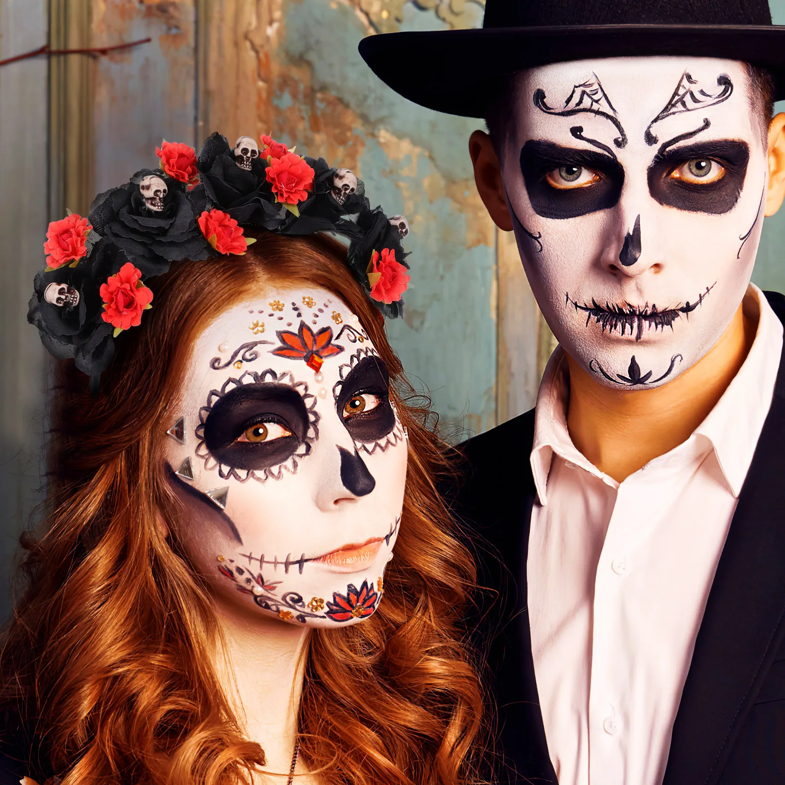 

Skull Headdress Halloween Party Halloween Flower Skull Hair Hoop Cosplay Headwear Festive Hair Accessory For