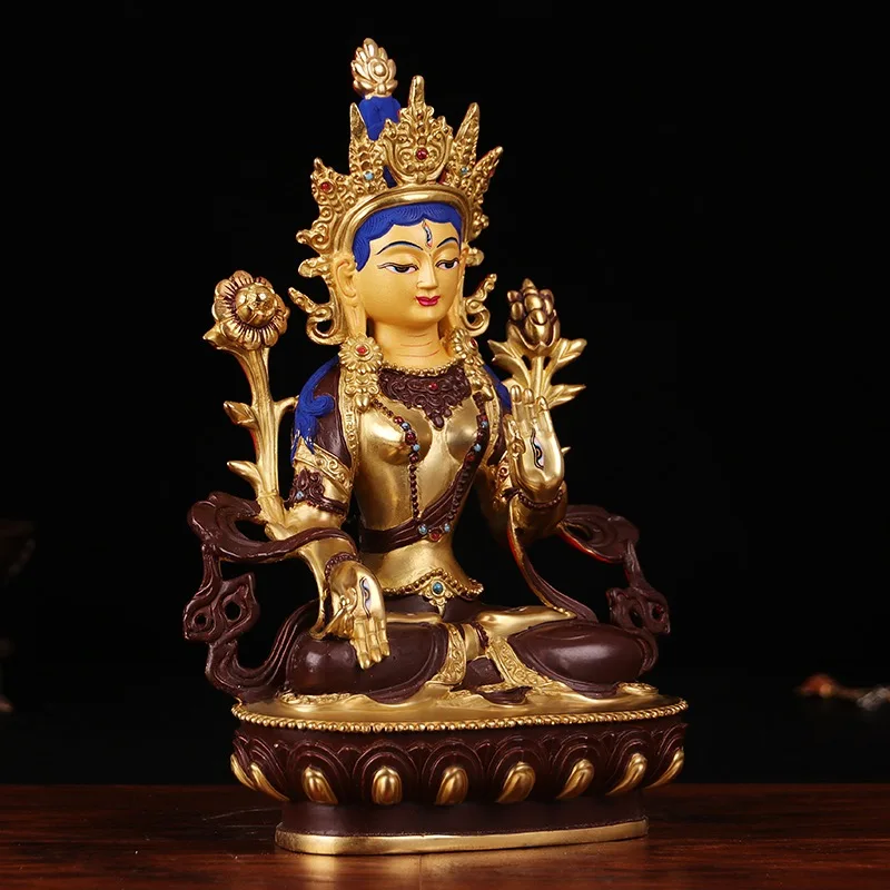 TOP GOOD Buddhist supplies - HOME Family Efficacious -Buddhism gilding White Tara Painted copper Buddha statue 8