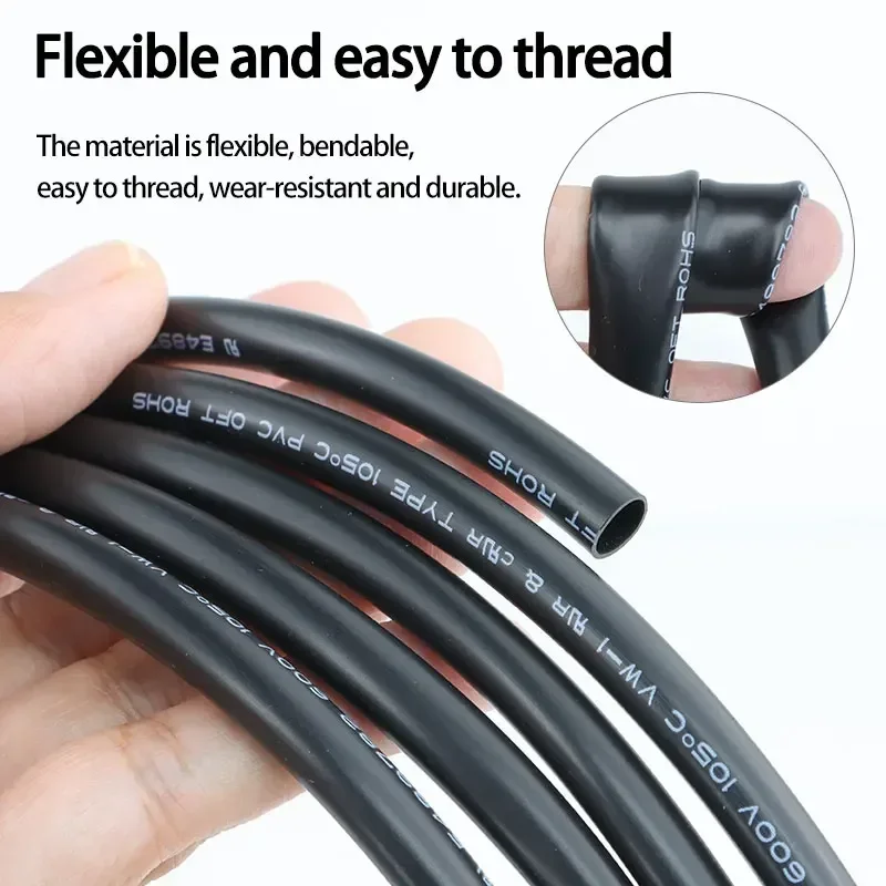 Black Flexible Insulation PVC Cable Sleeving ID 1mm-20mm 1~50M Automotive Wiring Harness Electrical Wire Loom Protective Tube