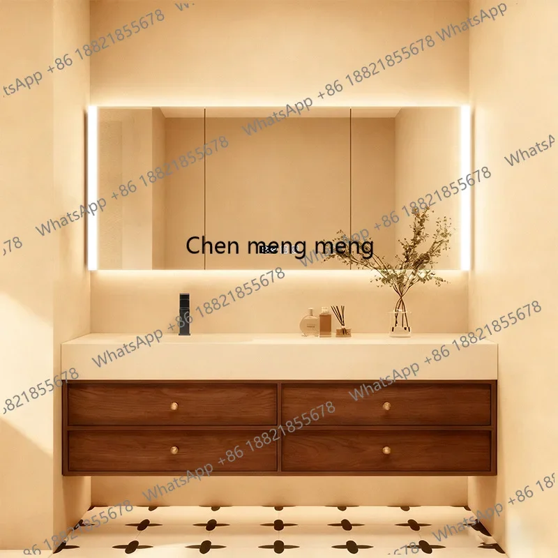 J07 Bathroom Vanity with Sink, Wall-Mounted Plywood Bathroom Storage Cabinet with 4 Drawers Sintered Stone Mueble Lavabo Furnitu