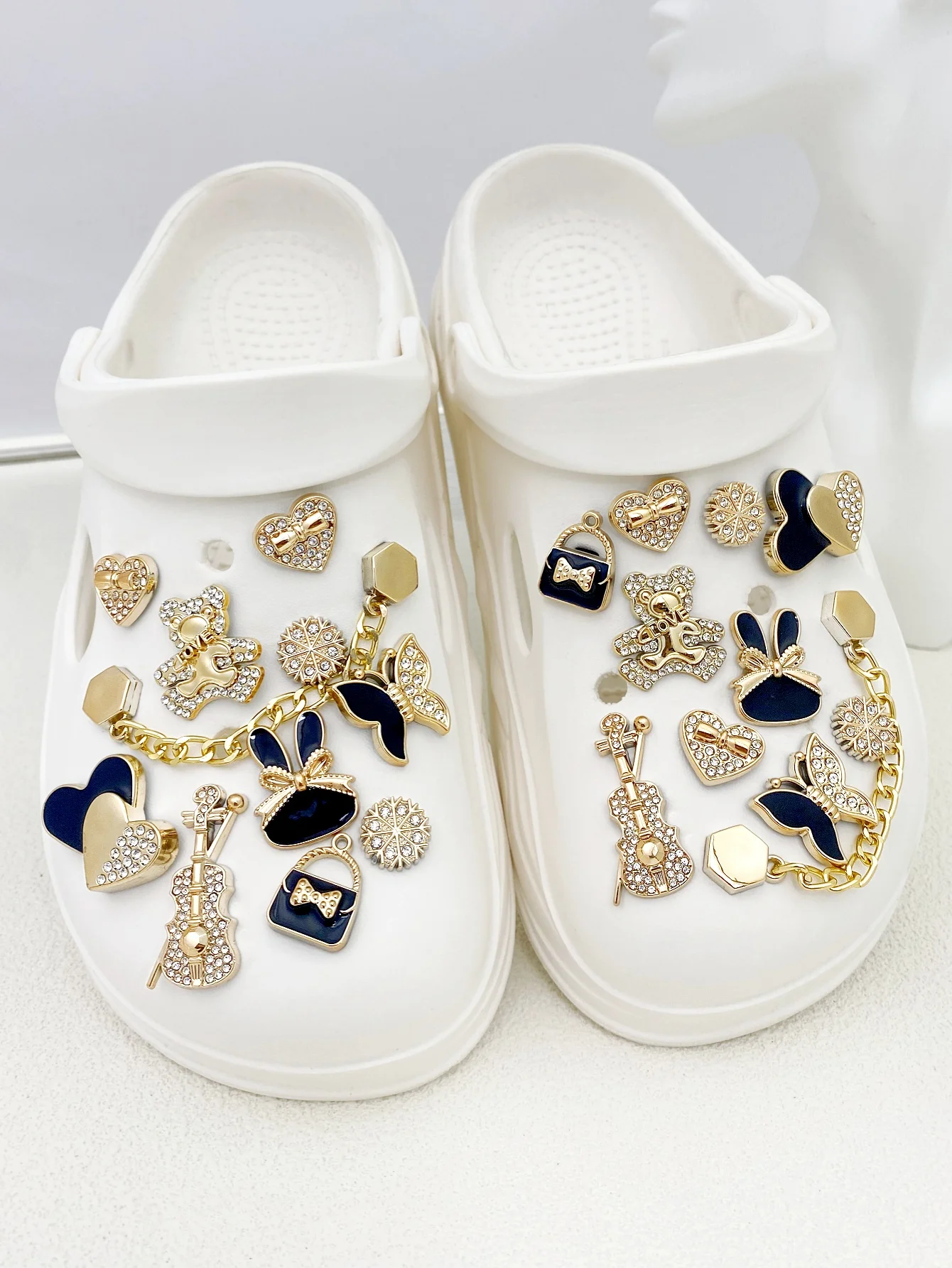 22 Pieces of Black-Gold Baby Bear Shoes for DIY Casual Accessories - Fun and Multi-functional Personalized Shoe Hobbies