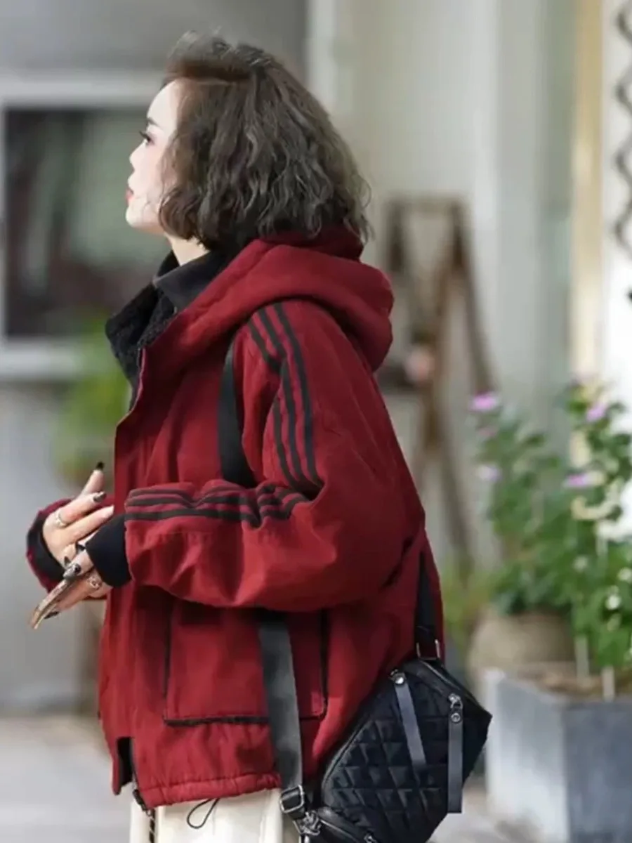 Ropa de doble cara Thiened Fce algodón Jaet mujeres sueltas Casual Top Faion prendas de vestir exteriores invierno 2025 Vintage Sle cremallera Cl...