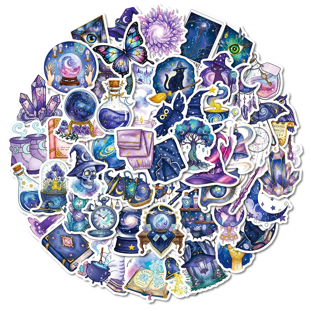 10/30/56pcs Vintage Purple Magic Moon Witch Stickers Cartoon Aesthetic Decals DIY Water Bottle Laptop Phone Graffiti Sticker Toy