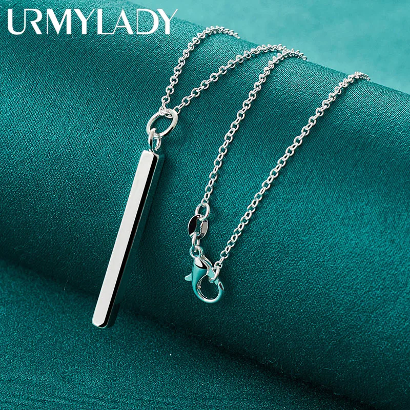 URMYLADY 925 Sterling Silver Smooth Column 16/18/20/22/24/26/28/30 Inch Pendant Necklace For Women Wedding Party Fashion Jewelry