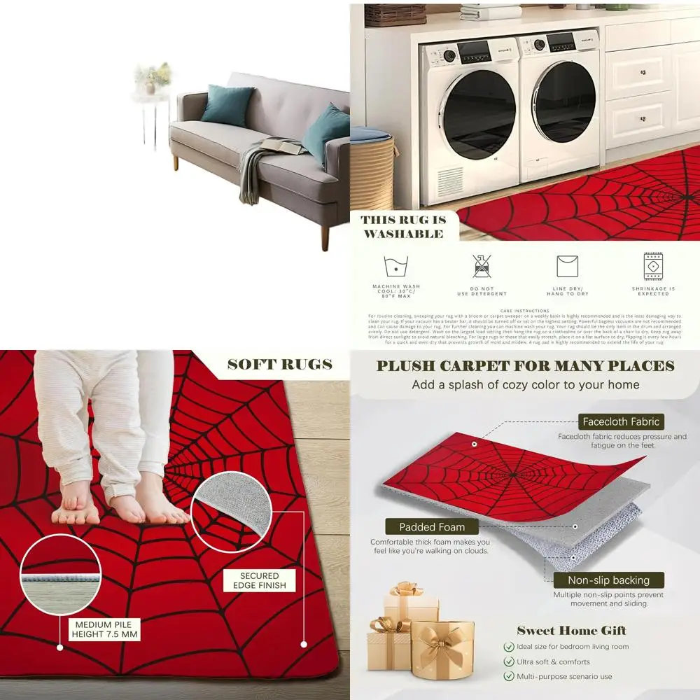 

Красный ковер с узором паутины, 5x7 футов, моющийся, для гостиной, спальни, прачечной, кухни, в стиле фермерского дома, нескользящий, размер S