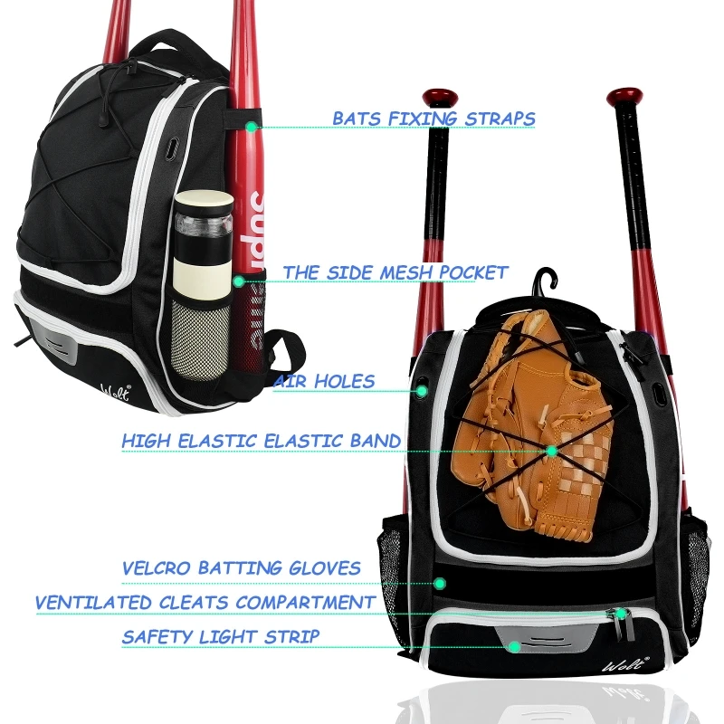 Baseball Softball Backpack with Shoes Compartment Outdoor Softball Bat Bag for Youth Adult Large Capacity Sports Shoulder Bag