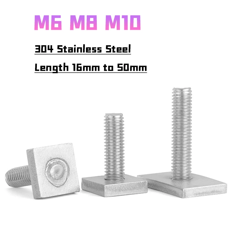 M6~M10 Stainless Steel Chute Rail Track T-Shaped Screws Rectangular Hammer Head Bolts Welding Bolts Hardware and Tools Supplies