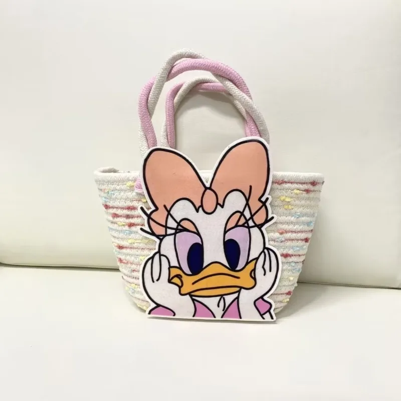 2025New Disney Ladies Designer Straw Fancy Bag Cute Handbag Rattan Travel Leisure Vacation Small Round Beach Mickey Shoulder Bag