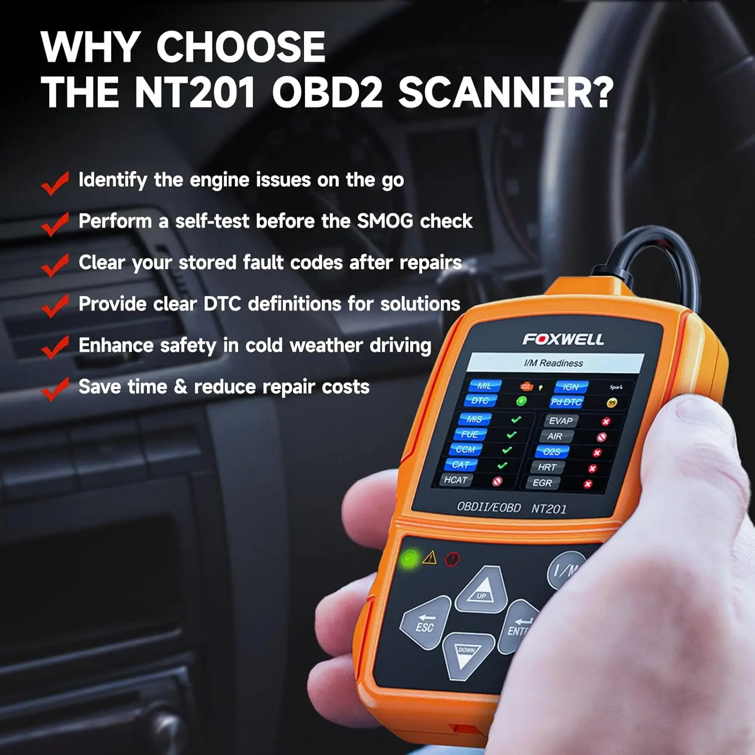 FOXWELL NT201 OBD2 Scanner A1 Code Reader for Cars Trucks Check Engine Light Diagnostic Tool Clear Fault Codes Live Data