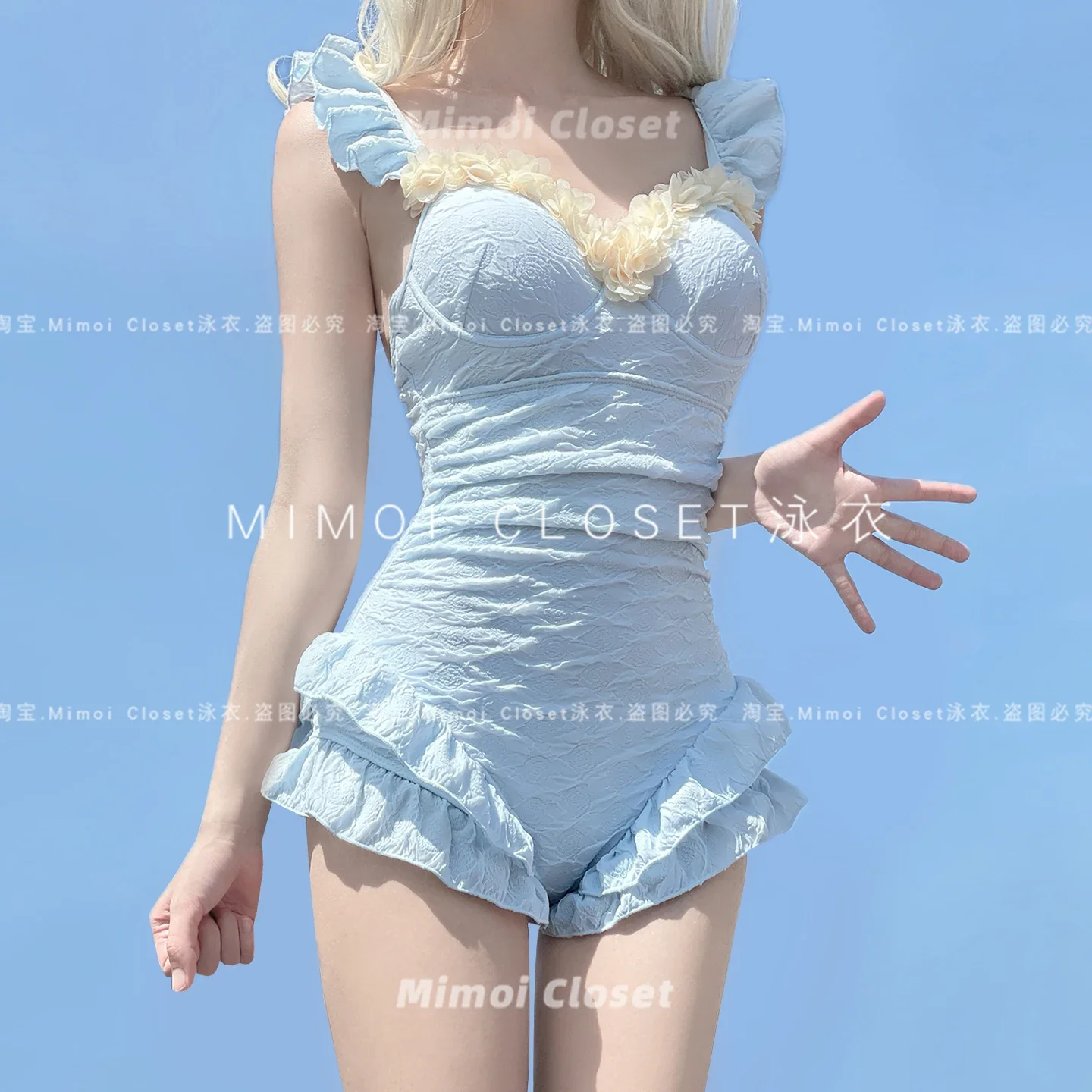 Verão nova blusa de manga comprida e maiô de uma peça conjunto férias à beira-mar primavera quente puro desejo doce menina sem mangas roupa de banho