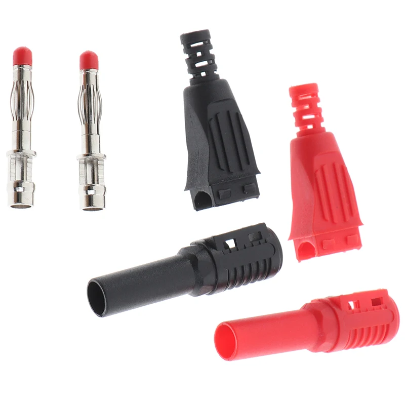 

HMA73-2Pcs Red and Black 4mm Male Right Angle Insulation Wire Solder Type DIY Banana Plug Connector Multimeter Test