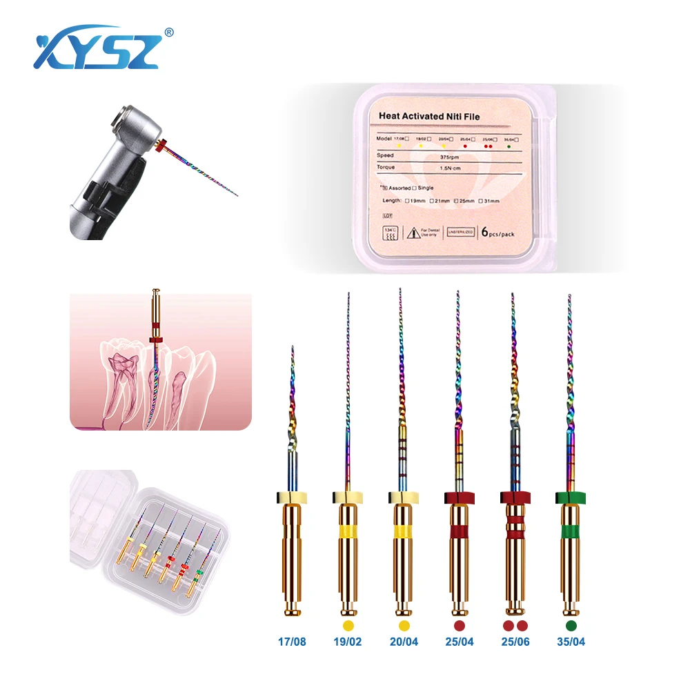 6Pcs/box Dental Niti Rainbow Files Thermal Activation Files Engine Use Heat Activated Rotary Canal Root Files Dentistry Tools