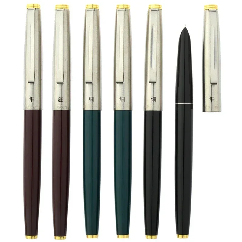 Hot 10PCS Hero 329 Classic Fountain Pen Set Vintage Stainless Steel Cap Authentic Quality Extra Fine 0.38 Ink Pen Writing Gift S