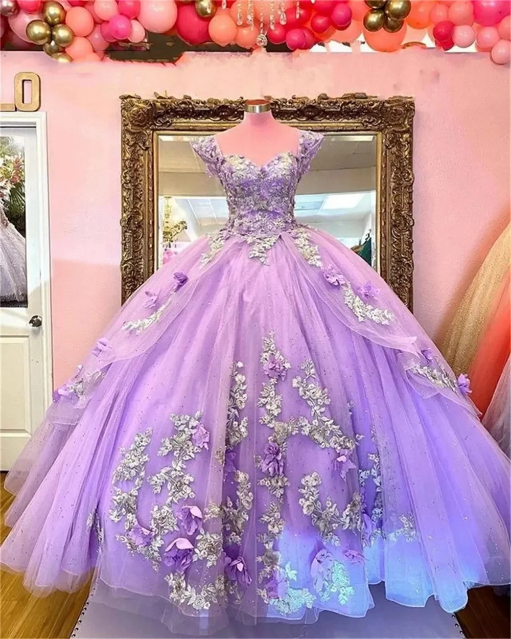 فستان الأميرة Quinceanera مع مزخرف بالدانتيل ، الترتر الزهري ثلاثي الأبعاد ، ثوب حفل زفاف ، فستان حفلة تخرج حلو ، دانتيل ، من من من الدانتيل