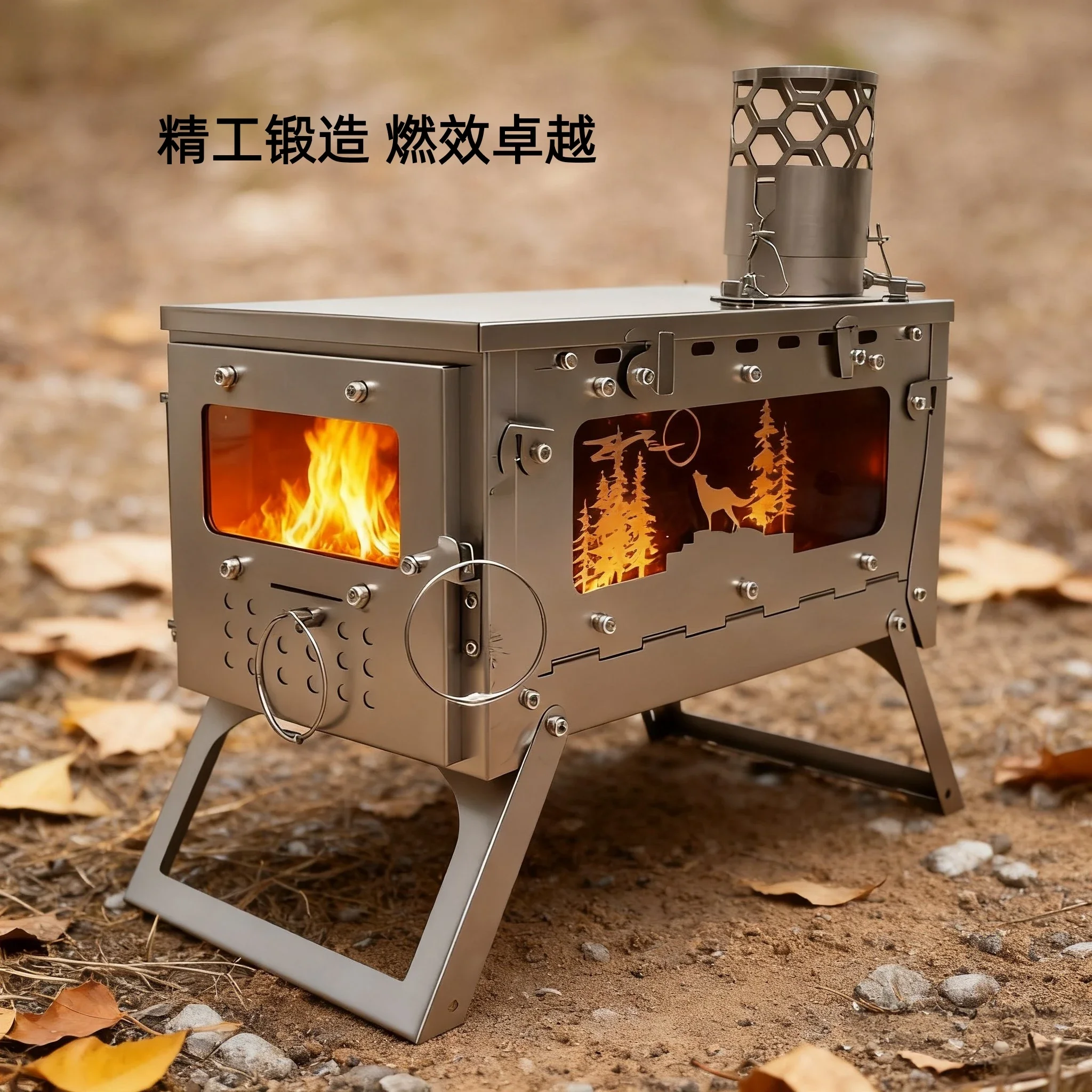 Titanium Alloy Folding Wood Stove for Outdoor Hiking, Camping, Tent Heating, Cooking and Fishing
