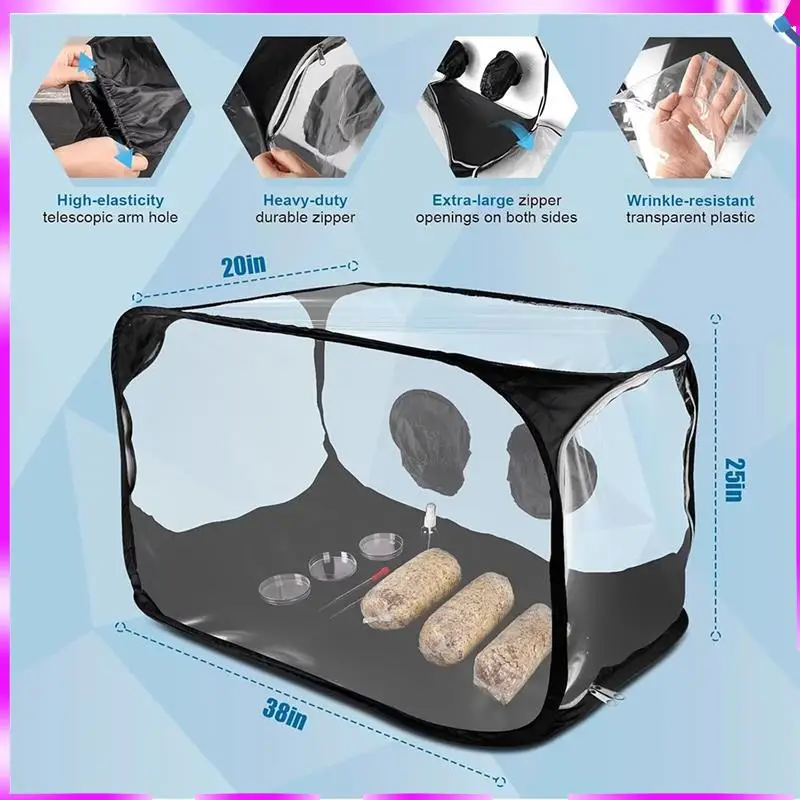 N96R خيمة كبيرة لصندوق الهواء الساكن لزراعة الفطر - محطة عمل هوائية نظيفة كبيرة مقاس 38 × 20 × 25 بوصة، غطاء تدفق لأكياس نمو الفطر