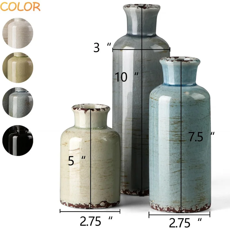 3Pcs Ceramic Vase Set Modern Farmhouse Small Flower Vases for Living Room Table Shelf Entrance Home Decor