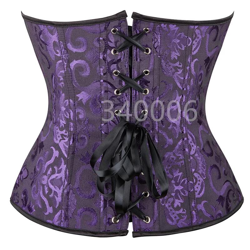 Purple Corset Bustier Tops Sexy Plus Size Flower Print Corselet Overbust Lace Push Up Victorian Burlesque Vintage Costume