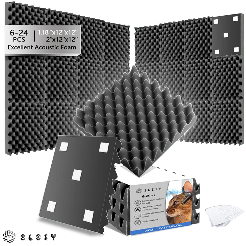 

Sponge Sound Insulation Material 6/12/24Pcs Egg Crate Studio Echo Absorption Treatment Home Noise Protection For Ceiling Door