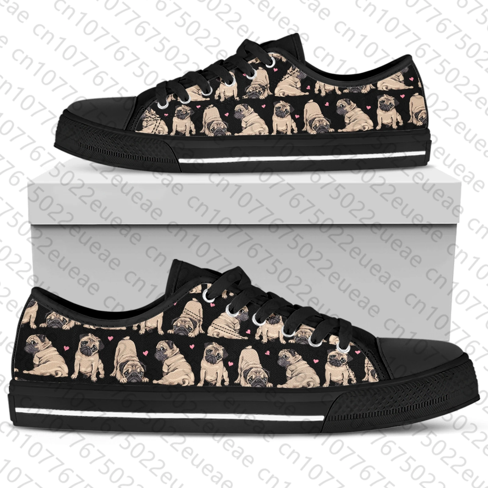 Pug Dog Love Print Canvas Shoes Cute Pet Dog Customized Classic Low Top Women Vulcanized Shoes Flats Zapatos Mujer