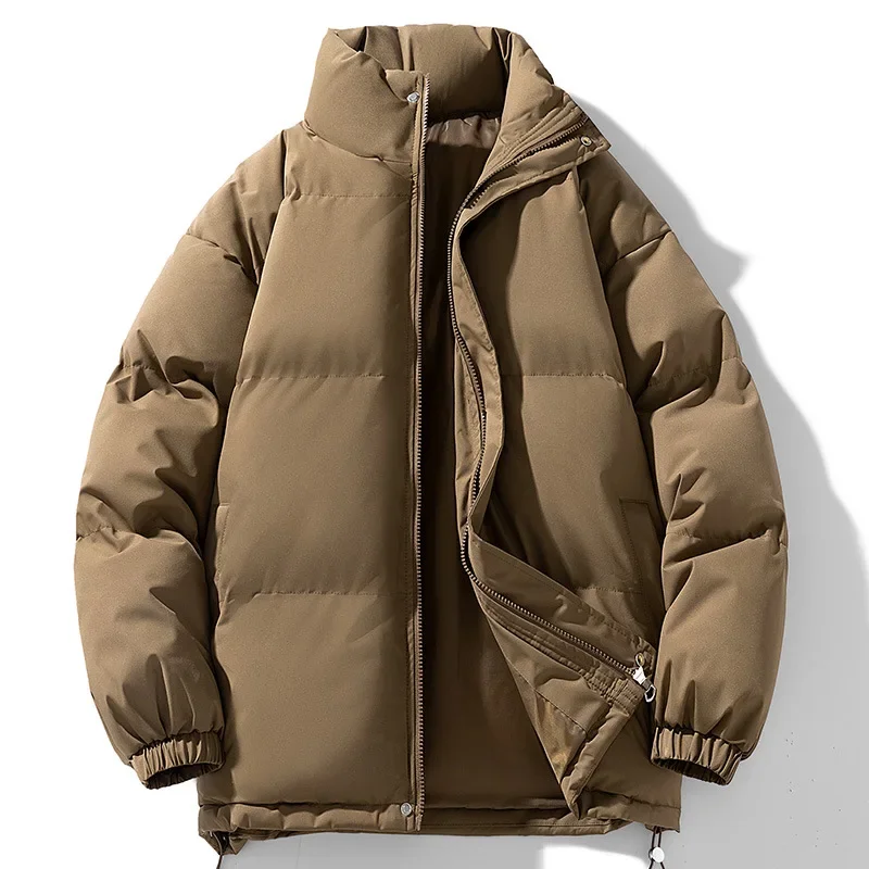 New Fashion Male Thicken Parkas Men's Loose Simple Basic Casual Trendy Solid Color Stand Collar Zipper Quilted Jacket Winter