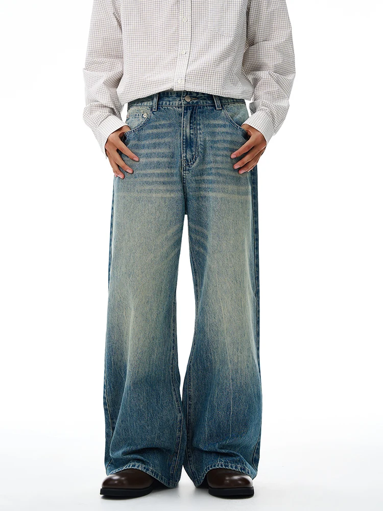 

American Retro Jeans Men's Oversize Baggy Wide Legs Classic Wash Cotton Denim Pants Hip-hop Rock Streetwear Loose Trousers