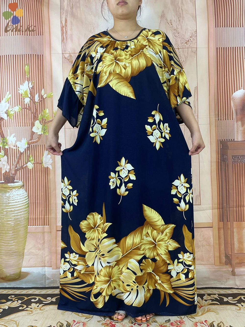 2024 New Short Sleeved African Muslim Dashiki Ababy Printed Cotton Loose Fitting Dress Dubai Maxi Women Summer Casual Dress