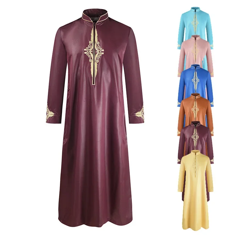 Roupas islâmicas soltas de manga comprida masculinas, vestido kaftan muçulmano, thobe preto, veste da Arábia Saudita, traje muçulmano