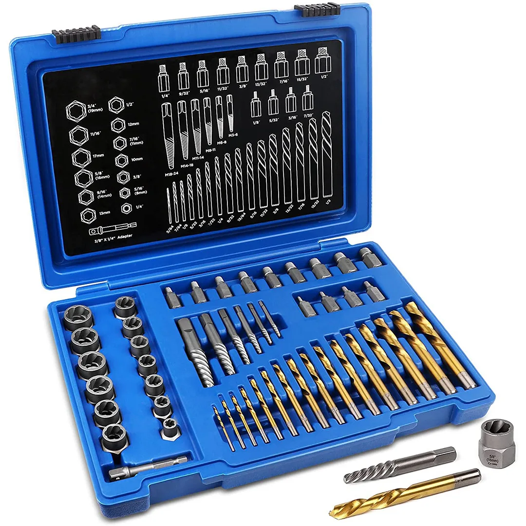 

Portable 49pcs spiral multi-spline screw pull out nut remover set left hand cobalt drill bit tool set