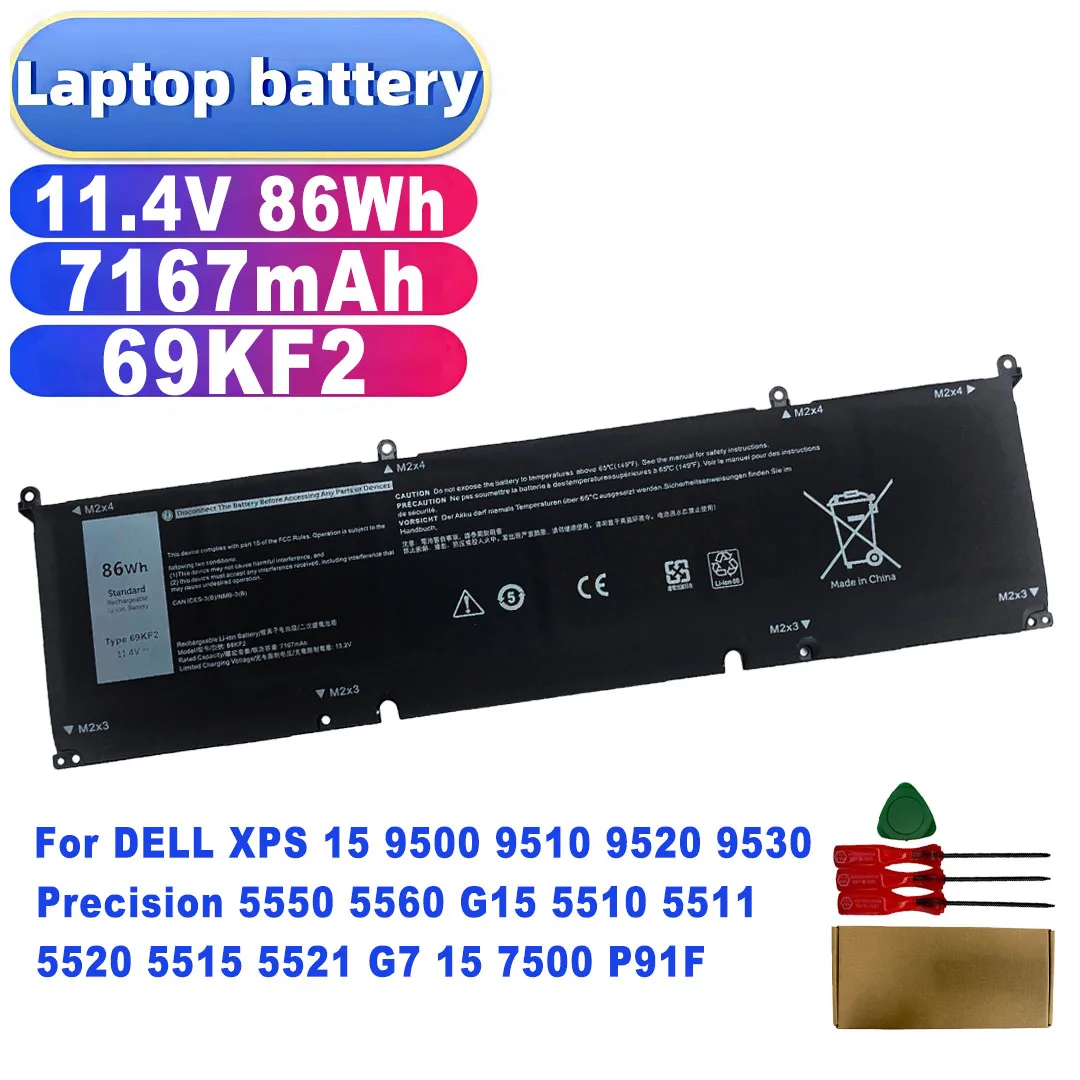 69KF2 New Laptop Battery for DELL XPS 15 9500 9510 9520 9530 Precision 5550 5560 G15 5510 5511 5520 5515 5521 G7 15 7500 P91F
