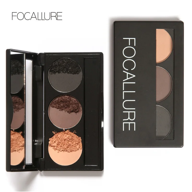 Focallure Eyebrow Powder Palette 3 Colors Eye Brow Enhancer Professional Waterproof Makeup Eye Shadow with Mirror Brushes