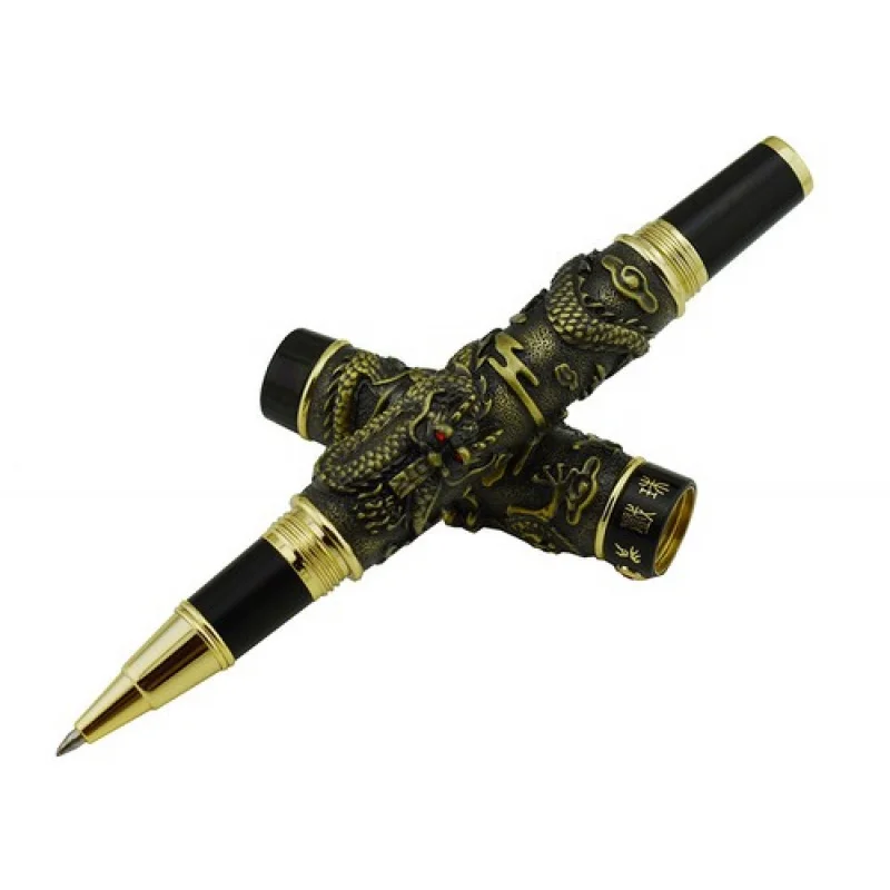 

A+ Jinhao Vintage Rollerball Pen Double Dragon Playing Pearl, 3D Embossed Bronze